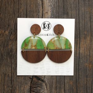 Green cercle | Wood & Marble | Statement earrings